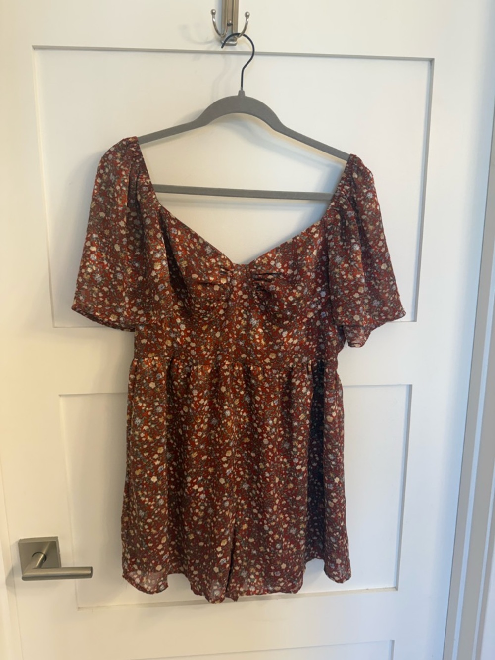 Lulu's Rust Floral Short Sleeve Romper
